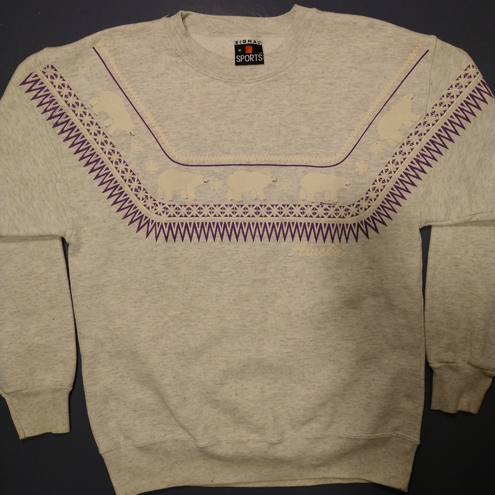 '89 vintage Alaska polar bear sweatshirt M USA made gray signal measurement